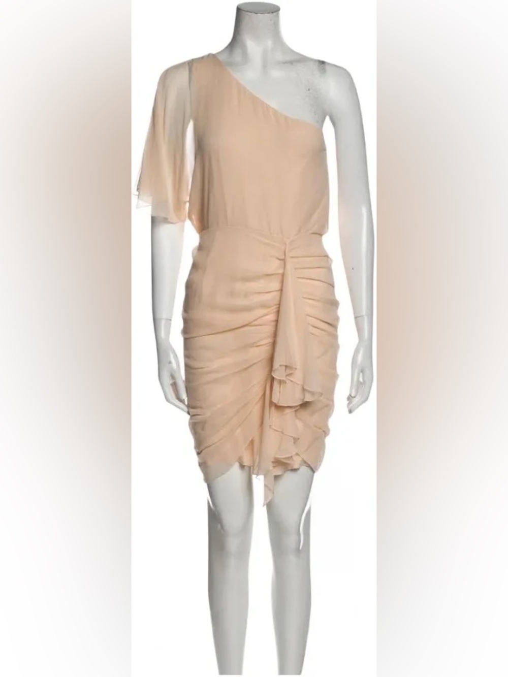 Alice + Olivia Silk One Shoulder Ruched Mini Dress Beige Nude Size 10